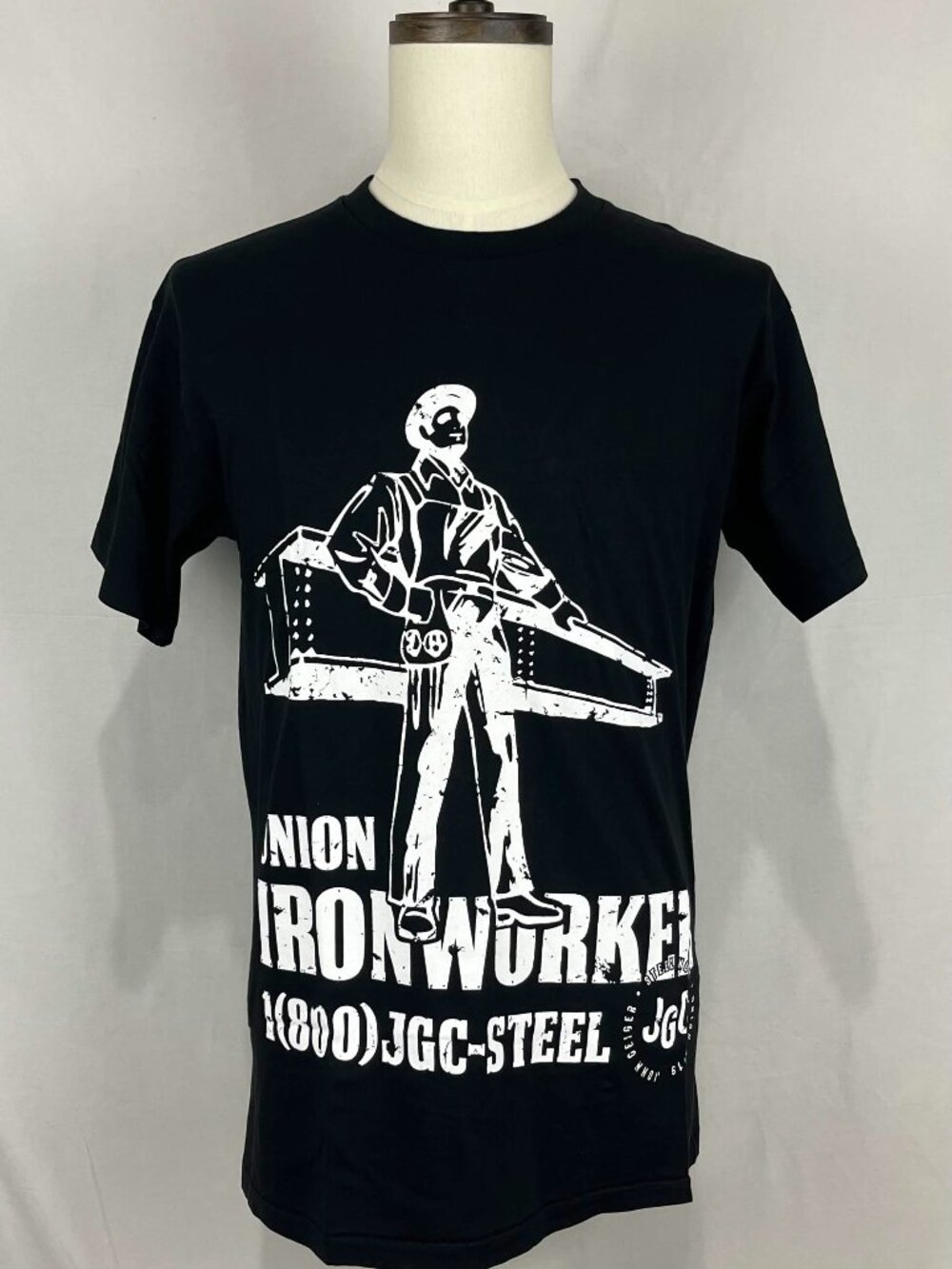 EUC John Geiger Union Ironworker Mens Black Tee Shirt Made In USA Size S